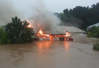 A house in Lismore caught fire during the floods